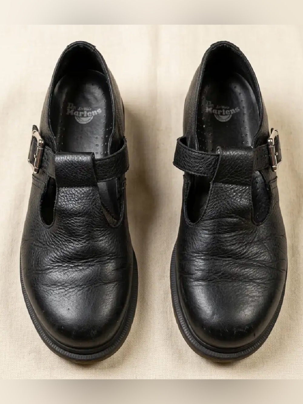Dr. Martens Black Leather T-Bar Mary Jane Buckle Loafers